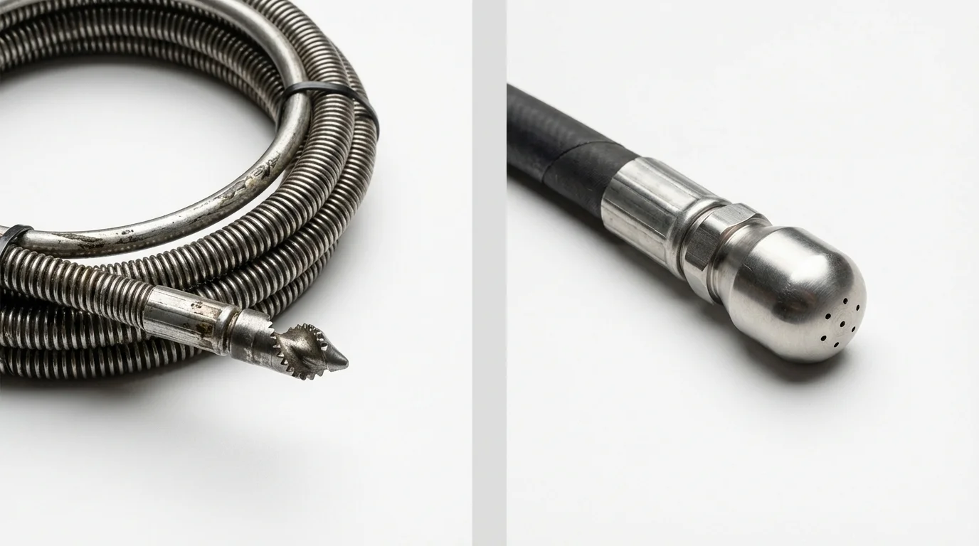 Drain snake cable and hydro jetting nozzle used for drain cleaning in Alvin, TX