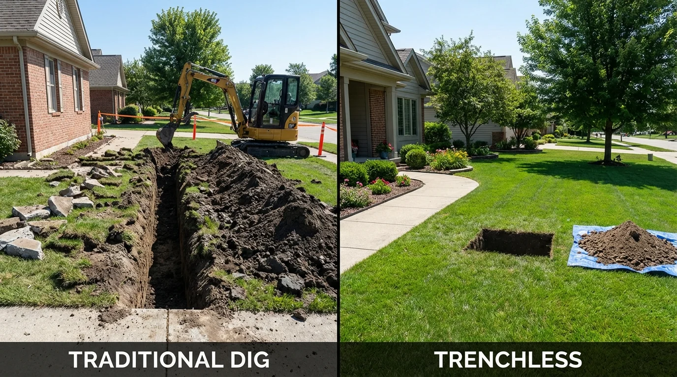 Trenchless sewer repair with minimal yard damage versus traditional excavation in Alvin, TX